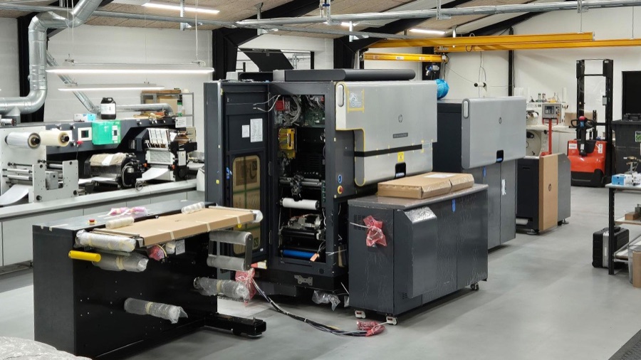 Digital printing press running at a commercial printer and label converter